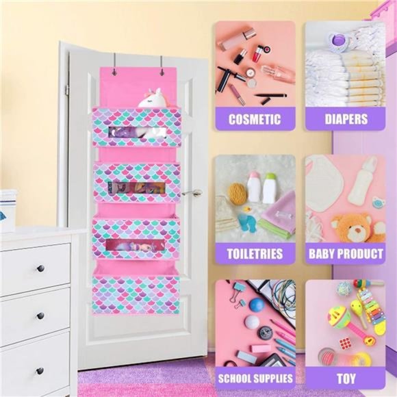 Mermaid Over Door Organizer - 4 Clear Window Pockets Door Hanging Organizer - Picture 5 of 6